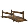 7.5' Wooden Garden Bridge with Planters on Safety Railings, Stained Finish Arc Footbridge for Backyards, Gardens and Streams