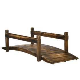 7.5' Wooden Garden Bridge with Planters on Safety Railings, Stained Finish Arc Footbridge for Backyards, Gardens and Streams