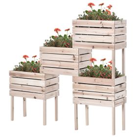 4pcs Outdoor Wooden Raised Planter Box Kit, Elevated Garden Beds for Plants Flowers Vegetables Fruits, DIY Raised Garden Bed, Natural