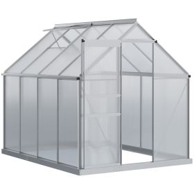 8' x 6' Aluminum Greenhouse Polycarbonate Walk-in Garden Greenhouse Kit with Adjustable Roof Vent, Rain Gutter and Sliding Door for Winter