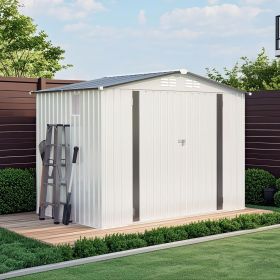 8X6 FT Metal Outdoor Storage Shed, Tool Shed with Pitched Roof Waterproof with Side Window and Lockable Door, Metal Tool Shed for Garden Tool Storage