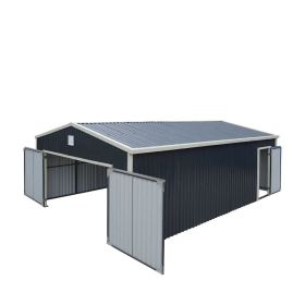 16' x 24' Metal Garage Shed with Double Front Doors, 10' Peak Height, Side Entry Door, 384 Sq-Ft Floor Space, TMG-MS1624