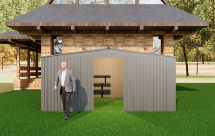 New Outdoor Storage Shed has two Functions: Metal shed and Firewood Shed 13 ftÃ—11 ft ,Grey