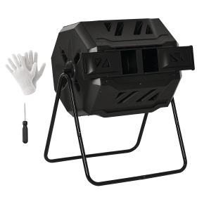 Tumbling Compost Bin Outdoor 360Â° Dual Chamber Rotating Composter 43 Gallon, Black