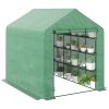 8x6x7 Walk-in Greenhouse, with Roll-up Zipper Door and Windows, 18 Shelves, PE Cover, UV protective for Garden, Green