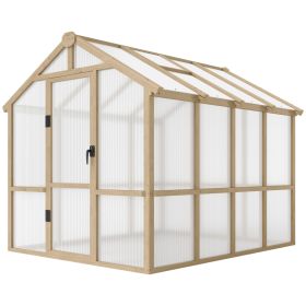 6.6 x 8 FT Polycarbonate Greenhouse Wooden Walk-in Greenhouse Kit with Thickened Panels, Roof Vent and Lockable Door