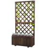 Wooden Raised Garden Bed with Trellis Planter Box Drain Holes for Climbing Vine Plants Brown