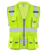 Safety Vest, 10 Pockets Yellow Safety Vest, Hi Vis Zipper Front Safety Vest with Reflective Strips