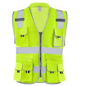 Safety Vest, 10 Pockets Yellow Safety Vest, Hi Vis Zipper Front Safety Vest with Reflective Strips