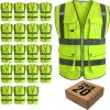 20 Pack 9 Pockets Class 2 High Visibility Zipper Front Safety Vest With Reflective Strips,Meets ANSI/ISEA Standard (Large, 156-Yellow)