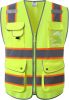 9 Pockets Hi-Vis Neon Yellow Color Zipper Front Safety Vest with Fluorescent Orange Extend Edge outlining the Reflective Tapes Meet ANSI/ISEA Class 2