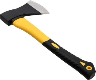 2 Pack 15 Inch Chopping Axe, Camping Axe with Rubber Cover, Forged Carbon Steel Heat Treated Blade and Fiberglass Shock Reduction Handle