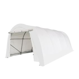 12' x 20' Car Shelter w/Rounded Roof & Heavy-Duty 11 OZ PE Fabric Cover, Galvanized Steel Frame, Fabric front roll-up door, TMG-ST1220R
