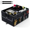 13 Gallon Car Trunk Organizer - 3 Compartments+6 Pockets, 600D Oxford Fabric, Non-Slip Base, Black