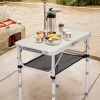 Portable Adjustable Height Folding Table with Mesh Storage Shelf â€“ Lightweight Aluminum Camping Table, 2 Height Settings