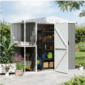 Outdoor garden shed, metal shed, tool room, warm gray
