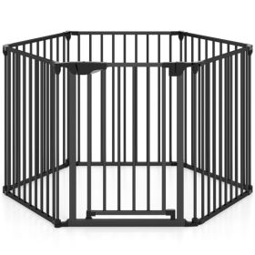 6-Panel Expandable Safety Gate (34.5"-154"), 270Â° Rotatable Baby/Pet Barrier for Fireplace Stairway Doorway-Black