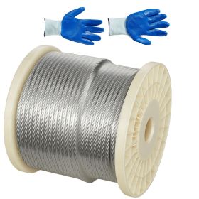 1/4 Inch Wire Rope, 250 ft Length, Zinc Galvanized Carbon Steel Cable with Gloves, 7000 lbs Breaking Strength, 7 x 19 Strands Construction