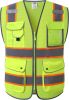 9 Pockets Hi-Vis Neon Yellow Zipper Front MESH Safety Vest with Fluorescent Orange Extend Edge outlining the Reflective Tapes Meet ANSI/ISEA Class 2 S