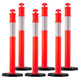6 Pack Traffic Delineator Posts, 48 inches Traffic Safety Cones with Weighted Base and Reflective Strips