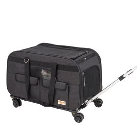 Cat Carrier with Wheels, Rolling Pet Carrier with Telescopic Handle and Shoulder Strap, Dog Carrier with Wheels for Pets under 35 lbs
