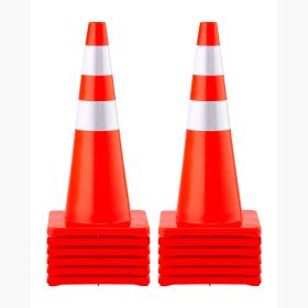 Safety Cones, 28 in/73 cm Height, 12 PCS PVC Orange Traffic Cone with 2 Reflective Collars and Weighted Base, Used for Traffic Control