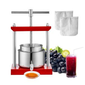 Fruit Wine Press, 1.6 Gallon/6L, 2 Stainless Steel Barrels, Manual Juice Maker