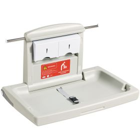 Wall-Mounted Baby Changing Station, Horizontal Foldable Diaper Change Table with Safety Straps and Hanging Rods, Use in Commercial Bathrooms