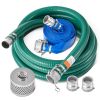 Suction Hose Kit for Water Pump, with 2 in x 50 ft Blue Backwash Hose, 20 ft Green Suction Hose, and Steel Round Hole Strainer, Camlocks, Clamps
