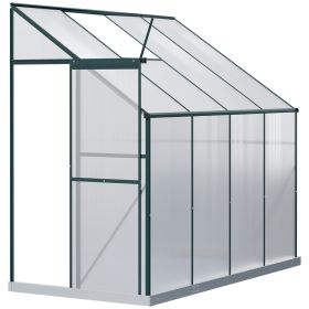 8' x 4' x 7' Hobby Greenhouse, Walk-in Lean-To Polycarbonate Hot House Kit with Aluminum Frame, Sliding Door, Roof Vent, Green