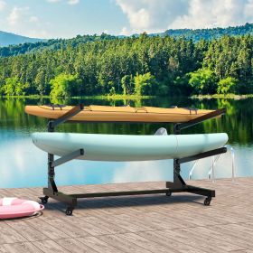 Freestanding Kayak Storage Rack â€“ Holds 2 Kayaks, Heavy-Duty Adjustable Stand with Lockable Wheels for Kayak, Canoe, SUP & Surfboard