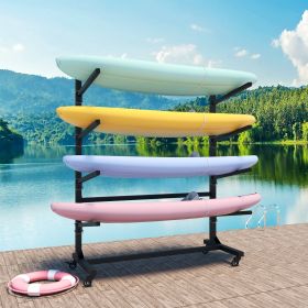 80''H Freestanding Kayak Storage Rack â€“ Holds 4 Kayaks, Heavy-Duty Adjustable Stand with Lockable Wheels for Kayak, Canoe, SUP & Surfboard