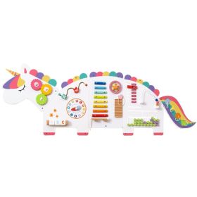 11-in-1 Dinosaur Activity Wall Busy Board Panels-- Wooden Sensory Toy-White