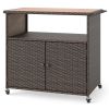 Outdoor Storage Cabinet with Acacia Wood Top and Lockable Wheels