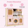 Kids Wooden Kitchen Playset 3+ with Fridge Sink Washing Machine with Realistic Light Sound Rattan Doors - Pink