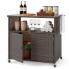 Outdoor Storage Cabinet with Acacia Wood Top and Lockable Wheels