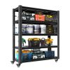 78"H 5 Tier Adjustable Shelving with Pegboard and Wheel, Heavy Duty Storage Shelves, Metal Shelving Unit Multipurpose Shelf for Warehouses, Garages