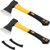 2 Pack 15 Inch Chopping Axe, Camping Axe with Rubber Cover, Forged Carbon Steel Heat Treated Blade and Fiberglass Shock Reduction Handle