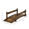 7.5' Wooden Garden Bridge with Planters on Safety Railings, Stained Finish Arc Footbridge for Backyards, Gardens and Streams