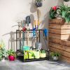 3-Tier Yard Tool Storage Rack, Garden Tool Organizer with Hooks for Long-Handled, Broom, Shovel, Blue