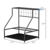 3-Tier Yard Tool Storage Rack, Garden Tool Organizer with Hooks for Long-Handled, Broom, Shovel, Blue