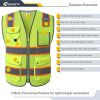 9 Pockets Hi-Vis Neon Yellow Zipper Front MESH Safety Vest with Fluorescent Orange Extend Edge outlining the Reflective Tapes Meet ANSI/ISEA Class 2 S