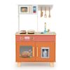 Orange Kids Play Kitchen with Realistic Faucet & Ice Dispenser, Anti-Tipping Pretend Cooking Set for Ages 3-6