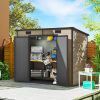 8' x 4' Plastic Outdoor Storage Shed with Floor, Window, Lockable Doors and Vents for Backyard Patio Lawn, Light Brown