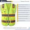 9 Pockets Hi-Vis Neon Yellow Color Zipper Front Safety Vest with Fluorescent Orange Extend Edge outlining the Reflective Tapes Meet ANSI/ISEA Class 2