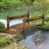 7.5' Wooden Garden Bridge with Planters on Safety Railings, Stained Finish Arc Footbridge for Backyards, Gardens and Streams