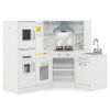 Interactive Kids Play Kitchen with Ice Maker & Chalkboard, Corner Design Pretend Cooking Set with Realistic Sound Effects-White