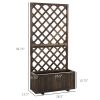 Wooden Raised Garden Bed with Trellis Planter Box Drain Holes for Climbing Vine Plants Brown