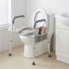 Adjustable Raised Toilet Seat (25.5"-28" Width x 27"-31" Height), 300LBS Capacity with Armrests & Storage Pouch