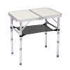 Portable Adjustable Height Folding Table with Mesh Storage Shelf â€“ Lightweight Aluminum Camping Table, 2 Height Settings